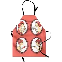 Abakuhaus Vintage dames kookschort, modieuze meisjesportretten met make-up, parfum, sieraden en sigaret, kleurvast, in hoogte verstelbaar, wasbaar, heldere digitale print, wit, zwart en koraalrood
