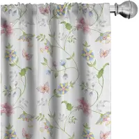 Abakuhaus Voorhangset – 2×75×175 cm – Bloemen en Vlinders – Microvezel, Halverduistering, hemelsblauw-roze-groen
