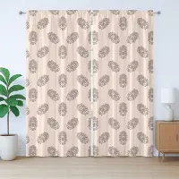Abakuhaus Luau Rustiek Gordijn, Hawaiiaans Tiki Masker Patroon, met Bandjes voor de Woonkamer, Lussen en Haken, 280 x 245 cm, Warm Taupe Champagne