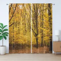 Abakuhaus Rustiek bosgordijn, herfstthema, slaapkamergordijn met lussen en haken, 280 x 245 cm, geelbruin