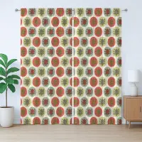 Abakuhaus Rustiek boomgordijn, abstracte sparren, kerstmotief, slaapkamergordijn met lussen en haken, 280 x 225 cm, wit, rood, groen