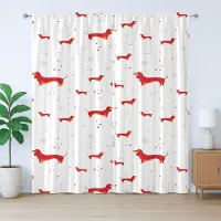 Abakuhaus Teckel rustiek gordijn, hond met hartje en stippen, slaapkamergordijn met plooien en haken, 280 x 225 cm, vermiljoen lichtoranje