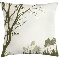 Abakuhaus Kussenhoes – Landschap, Bosvogels op een Boom – 50x50 cm – Olijfgroen Creme – Dubbelzijdig bedrukt