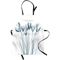Abakuhaus Bloemenkeukenschort, röntgendoorlatende tulpenafbeelding, solariserende effecten, natuurgeïnspireerde visie, machinewasbaar, geen vervaging, donkerblauwgroen en wit