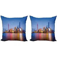 Abakuhaus Stads Kussenhoes – 2x50x50 cm – Shanghai Skyline – Dubbelzijdig