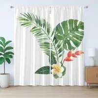 Abakuhaus Rustiek plantengordijn, bloeiende tropische varen, met lussen en haken voor de woonkamer, 280 x 245 cm, varen groen goudsbloem
