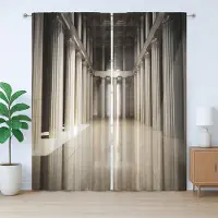 Abakuhaus Digitale rustieke gordijn, 3D-model kunstzuil, slaapkamergordijn met plooien, lussen en haken, 280 x 245 cm, beige en bruin