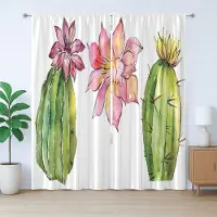 Abakuhaus Planten Aquarel Rustiek Gordijn, Succulenten, Woonkamer met Bandjes, Lussen en Haken, 280 x 225 cm, Wit Groen Roze