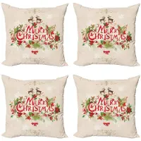 Abakuhaus – Kerst kussenhoes set 4x 50x50 cm – dubbelzijdig bedrukt, mikrofaser, tan