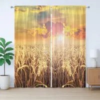 Abakuhaus Rustiek Landelijk Gordijn, Anthere Field Sunset, Slaapkamergordijn met plooien, lussen en haken, 280 x 245 cm, Zandbruin Meerkleurig