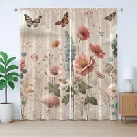 Abakuhaus Rustiek gordijn met bloemen en eucalyptus, zacht bloeiend, Gordijn met plooien, lussen en haken, 280 x 225 cm, poederroze warm taupegroen