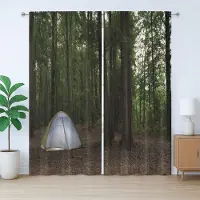 Abakuhaus Donker bos rustiek gordijn, tent in het bos, slaapkamergordijn met lussen en haken, 280 x 225 cm, groenbruin wit