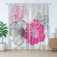 Abakuhaus Rustiek bloemengordijn, abstracte bruidspioenen, slaapkamergordijn met lussen en haken, 280 x 245 cm, grijs magenta wit