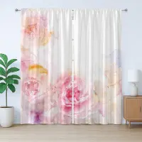 Abakuhaus Shabby Chic Rustiek Gordijn, Lichtroze Rozen, met Bandjes, Lussen en Haken voor de Woonkamer, 280 x 260 cm, Lichtroze