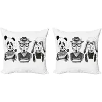 Abakuhaus Dier Kussenhoes Set (2-delige) – Hipster Panda/Sigaar Fox – Dubbelzijdig Digitaalprint – 40x40 cm – Zwart/Wit/Grijstinten