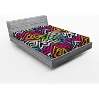 Abakuhaus urban Graffiti hoeslaken, regenbooglabyrint, zachte decoratieve stof met elastische zoom, 160 x 200 cm, veelkleurig