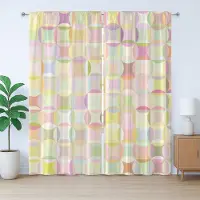 Abakuhaus Pastel Rustiek Gordijn, Retro Polka Dot Funky, Slaapkamergordijn met Plooiing, Lusjes en Haken, 280 x 260 cm, Geel Meerkleurig