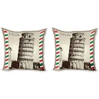 Abakuhaus Pisa Kussenhoezen – Set van 2 – Vintage Torenontwerp – Dubbelzijdig bedrukt – 40x40 cm – Multicolor