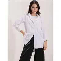 Big Dart Overmaatse Gestreepte Poplin Shirt met Pocket