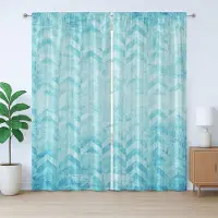 Abakuhaus Turquoise rustiek gordijn, geometrisch chevronpatroon, geplooid gordijn met lussen en haken voor de slaapkamer, 280 x 225 cm, turquoise