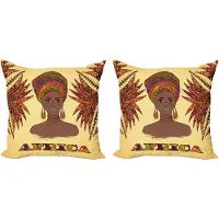Abakuhaus Afrikaanse kussenhoezenset (2 stuks), Tulbanden Palmcultuur, 40 cm, Meerkleurig