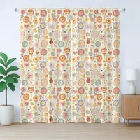 Abakuhaus Rustiek bloemengordijn, bijen, vogels, vlinders, slaapkamergordijn met plooiband, lussen en haken, 280 x 225 cm, oranje meerkleurig