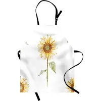 Abakuhaus Zonnebloem kookschort, zonnebloemen met aquarelleffect en een minimalististisch ontwerp als kunstwerk, kleurvast, hoogteverstelbaar, wasbaar, heldere digitale druk, geel en groen