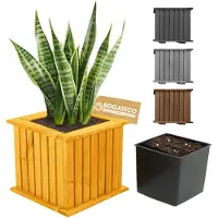 BOGATECO houten bloembak | Plantenbak | Bloempot 25 x 25 x 25 cm | Kruidenpot voor huis tuin balkon terras | Pot met kunststof inzetstuk | Waterdicht | Lichtbruin