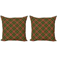 Abakuhaus Geruit Kussenhoes Set – 2x40x40 cm – Dubbelzijdige bedrukking – Rits – Smaragd/Geel/Vermiljoen