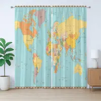 Abakuhaus Vintage Cartografie Rustiek Gordijn, Wereldkaart Kleur, Slaapkamer Gordijn met Plooiing, Lusjes en Haken, 280 x 175 cm, Karamel Meerkleurig
