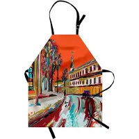 Abakuhaus kunst kookschort, exquisiet oud historisch stadsgezicht met impressionistische invloeden, winterbeeld, kleurvast, verstelbaar in hoogte, wasbaar, heldere digitale druk, meerkleurig