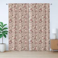 Abakuhaus Rustiek gordijn met bloemenprint, bloeiende lente retro, slaapkamergordijn met lussen en haken, 280 x 245 cm, beige koraal bordeauxrood