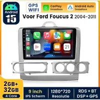 Hexinex Quad-Core autoradio Geschikt voor Ford Focus MK2 MK II 2004-2011 - Draadloos CarPlay, Android Auto, Androdi 15, multimediaspeler, 2GB+32GB