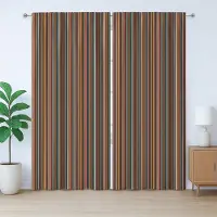 Abakuhaus Gestreept rustiek gordijn, kleurrijke verticale lijnen, Gordijn met plooien, lussen en haken, 280 x 225 cm, bruin, blauw, mosterdgeel