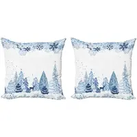 Abakuhaus Winter Kussenhoes Set – 2x40x40 cm – Blauw/Wit – Dubbelzijdig