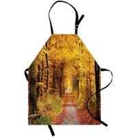 Abakuhaus bos kookschort, herfstbladeren in het bos – Kleurrijk landpad, kleurenfestijn, verstelbaar in hoogte, wasbaar, duidelijke digitale druk, geel-bruin