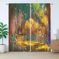 Abakuhaus Rustiek bosgordijn, hypnotiserende jungleplanten, met lussen en haken voor de woonkamer, 280 x 245 cm, geel