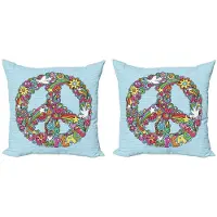 Abakuhaus Hippie Kussenhoezen – Set van 2 – Dubbelzijdig bedrukt – Floral Peace Babyblauw