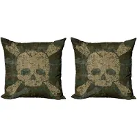 Abakuhaus Skelet Dekokussen – 2x Kussenhoezen 40x40 cm – Dubbelzijdig bedrukt – Donker Groen Khaki