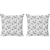 Abakuhaus Grijze kussensloopset (2 stuks), bloeiende bloemknop, 50 cm, grijs wit