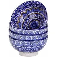 Vancasso Servies - Schaaltjes - Kommen - Ontbijtkommen - Soepkommen - Set van 4 - 700ml - Porselein - Bohemian - Blauw