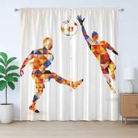 Abakuhaus Abstracte rustieke gordijnen, kleurrijke voetballers, universele wandgordijnen met lussen en haken , 280 x 225 cm, donker lavendel