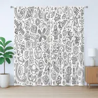 Abakuhaus Rustiek gordijn voor de kleuterschool, Astro Sketch Planeten, met lussen en haken voor de woonkamer, 280 x 175 cm, Wit en Zwart