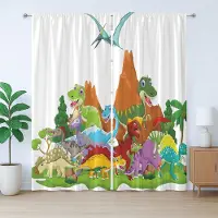 Abakuhaus Dinosaurus Rustiek Gordijn, Grappige Dieren en Bomen, met Bandjes voor de Woonkamer met Lusjes en Haken, 280 x 225 cm, Wit Bruin Groen