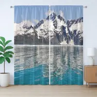 Abakuhaus Alaska Rustiek Gordijn, Aialik Bay Kenai Fjords, Slaapkamergordijn met plooien, lussen en haken, 280 x 245 cm, Groen Hemelsblauw