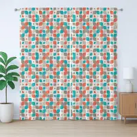 Abakuhaus Retro Rustiek Gordijn, Abstracte Mozaïekbloemen, met Bandjes voor de Woonkamer met Lussen en Haken, 280 x 175 cm, Grijs Turkoois Rood