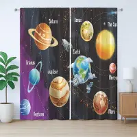 Abakuhaus Melkweg Rustiek Gordijn, Planeet van het Zonnestelsel, met Bandjes en Haakjes voor de Woonkamer, 280 x 175 cm, Zwart Paars