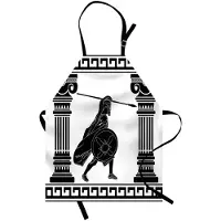 Abakuhaus Toga-feest kookschort, Zwarte krijger-silhouet, klaar om aan te vallen tussen antieke Ionische paleiszuilen, kleurvast, in hoogte verstelbaar, wasbaar, heldere digitale afdruk, Wit/Zwart