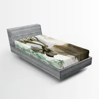 Abakuhaus Hoeslaken met hertenprint, Winterbos kleurstelling, Zachte decoratieve stof met elastische randen, 90 x 200 cm, Beige Groen
