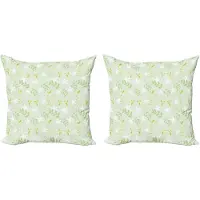 Abakuhaus Mintkleurige kussensloopset (2 stuks), wervelend bloemenpatroon, 50 cm, varen groen wit